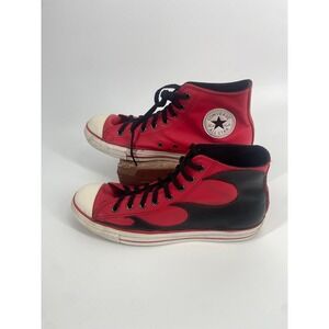 Converse All Star High Top Custom Red Black Leather Sneakers Mens‎ Size 11